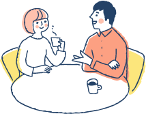 休憩で談笑するふたり