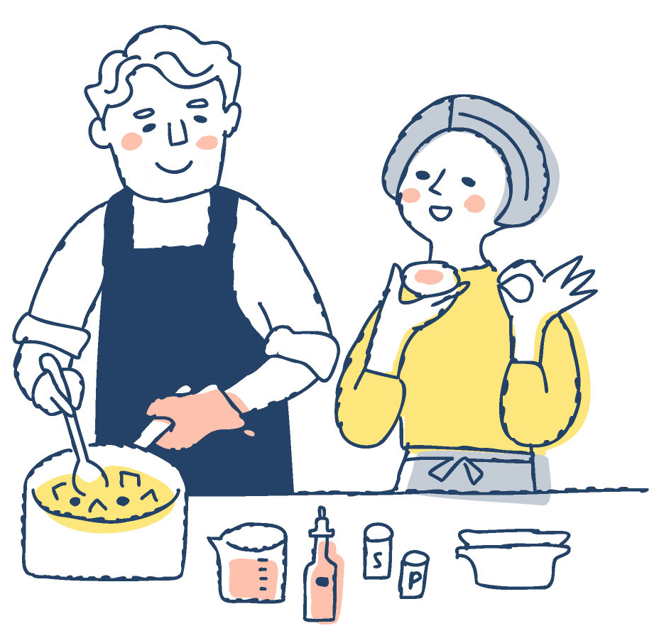 キッチン作業する男女