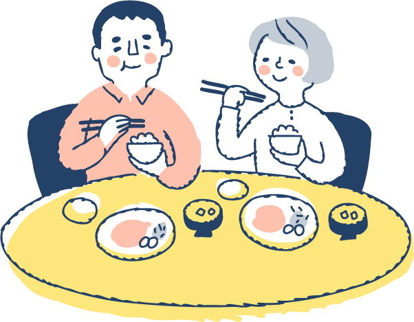 昼食をほおばる男女